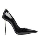Women's Black Patent Leather Gold Fine Heel 2025 New Famous Women's Shoes Shallow Tip Small Single