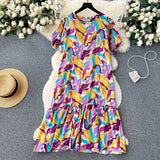 Zingj Dress Women's 2024 Summer Dress New Loose Leisure Fashion Print Medium-Long Bubble Sleeve Holiday