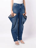 2025 New Fashion Temperament High Waist Design Sense Hollow Out Old Jeans Women's Show High Thin