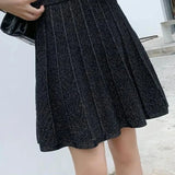 Cabel Knitted Design Pleated Mini Skirt- Outfit