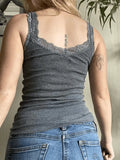 Lace Trim Gray Tank Top-Outfit