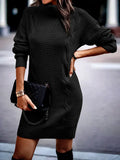 Zingj Autumn And Winter New Clean Color High Collar Long Sleeve Wrapped Hip Sweater Women's Dress-Outfit
