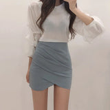 Ladies Skirt Spring Autumn Solid Color Womens Mini Skirt Sexy Clubwear High Waist Pencil Cross Skirt For Women Size