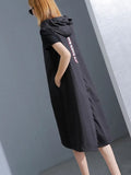 Hoodie Black Midi Dress 2019 Women Short Sleeve Plus Size Elegant Womens Clothing Pullover A Line Party Dress New