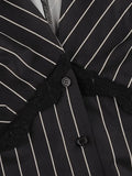 striped long sleeve blouse with V-neck and