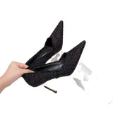 New High-Heeled Women's Fine Heel Weaving French Pointed Single Shoes Small Scented Women's