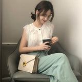 Zingj Summer New Lace Hook Flower Hollow Bottom Shirt Thin Slim Sleeveless Vest Sweater Top Women's