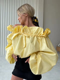 New Lotus Leaf Side Shoulder-Sling Rope Shirt Women Feel Chic Sweet Pure Desire Loose Comfortable