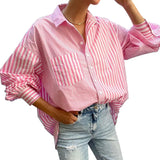 Spot Spring 2025 New Women's Fashion Temperament Lapel Loose Long Sleeve Striped