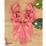 New Sexy Ruffle Print Floral One Piece Strappy Slimming Swimwear Women Swimsuit Deep-V Bathing Suit Beach Wear