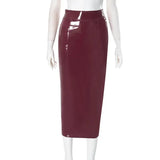 Bodycon PU Leather Zipper Split Midi Skirt- Outfit