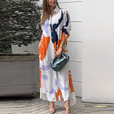 Spring And Summer Women's Fashion Casual Printing Loose Open Fork Bag Long Shirt Shirt