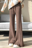 Tassels Wide Leg Knitted Pants Women Winter Stripe Loose Trousers Femme Casual Full Length Warm Sweater Pants