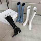 Zingj Boots Female Autumn And Winter 2023 New Thick Heel Thin High Boots Knight Boots High Heel Not Side Zipper Fashion-Outfit
