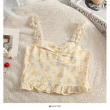 Camisole women's tops Summer short tops 2022 new Vintage lace slim warm ladies bottoming cute print tops for women