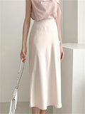 Spring Women Elegant High Waist Satin Skirt Female Casual A-Line Midi Silk Fashion