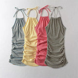 Zingj Trendy Women's Wear In Summer, The New Retro Striped Waist Trim, Pleated Skirt, Neck Tie Dress