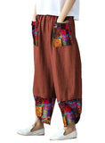 Printed Patchwork Cotton Linen Wide-leg Loose