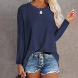 Spring Autumn New Fashion Solid T-shirts Harajuku Long Sleeve Cotton Tee Shirts Elegant Y2K O Neck Female Clothes Top