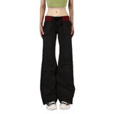 Cold Neutral Pocket Spliced Jeans Babes Low-Rise Strap Straight Trousers New