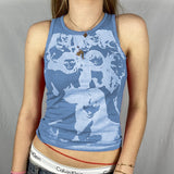 Vintage Y2K Aesthetic Tank Top Hip Hop Face Graphic Print Sleevless Slim Fit Women Gothic Crop Vest Sweats Tee