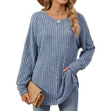 Zingj / Winter 2024 New Round Collar Pit Strip Solid Color Casual Long-Sleeved T-Shirt Top-Outfit