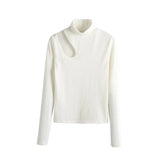 Sexy Skinny Turtleneck Top Woman Hollow Out Casual Long Sleeve T Shirt Skinny Spring 2021 Slim Tee Lady