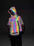 Function Wind Dazzle Color Reflective Vest Male Autumn And Winter Tactics Hip-Hop Hooded Coat Outdoor Work Vest-Outfit
