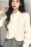 Black Slim Fit Chemises Femme Vintage Fashion High Street Women Short Length Crop Tops Long Sleeve Shirts