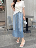 Folding 2025 Summer New Temperament Fashion With Daily Commute To Wear Exquisite Denim Button Half