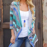 Women's 3/4 Sleeve Cardigans Striped Printed Open Front Draped Kimono Loose Cardigan 2021 Spring New