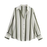 Women's Clothing In Autumn 2025 20 Color Buff Silk Densate V Collar Long-Sleeved Striped Vertical