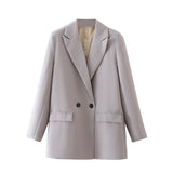 Women Chic Office Lady Double Breasted Blazer Vintage Coat Fashion Notched Collar Long Sleeve Ladies Outerwear Stylish