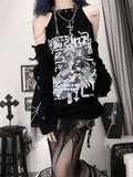 Aesthetic T-shirt Women Gothic Off Shoulder Long Sleeve Cartoon Print Graphic T Shirts Japanese Harajuku Grunge