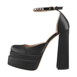 Onlymaker Square Toe Sandals Platform Thick High Heels Solid Mixed Colors Crystal Buckle Stain Sandals Graceful Women