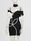 2025 Spring V Collar Bare Shoulder Three-Dimensional Flower Dress Sexy Babes Short