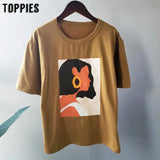2021 summer character t-shirts fashion girls tops short sleeve printing t-shirts Korean women clothes 95%