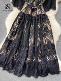 Evening Party Women Summer Dress 2023 Lace Sexy Zipper Temperament Elegant Ladies Chic Slim A Line Long
