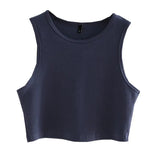 new ladies retro crop top high waist slimming stretch slim short sleeveless bottoming