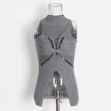 Hot Girl Hipster Wind 2025 New Standing Collar Sleeveless Personality Hollow Out Design Slim Irregular