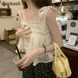 Women Polka Dot Ruffles Korean Style Sweet Summer Crop Top Lovely All-match Casual Chic College Holiday Romance