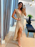 Zingj Summer New Big Deep V Collar Royal Sister Sleeveless Double Layer