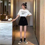 Women Summer High Waist Black All-match Ins Leisure Loose Sweat Fashion INS Female Drawstring Korean Style Plus Size