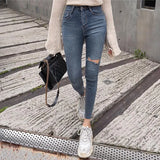 Fly Women Jeans High Waist Denim Pants Women High Elastic Skinny Pants Ripped Hole Stretchy Women