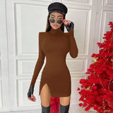 Women Spring Autumn Long Sleeve Bodycon Soild Color Black Slim Package Hip Mini Dress 2021 Female Clothing
