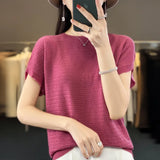 Zingj Line Of Clothing Worsted Short Sleeve Female Round Collar Loose Thin Bat Sleeve Vest Shirt Hollow Out Outside The Hair-Outfit