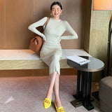 Women Knitted Sweater Long Sleeve Basic Solid Slim Midi Bodycon