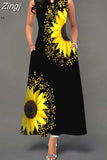 Boho Long Dresses Women Elegant Sleeveless Casual Floral Print Beach Party Maxi