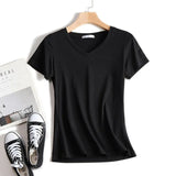 V-Neck T Shirt Women Summer Tops 2021 Short Sleeve Tshirt Female Korean Fashion Cotton T-Shirt White Plus