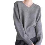 Zingj Autumn Winter New Style Lazy Wind Restoring Ancient Ways Temperament V Collar Design Sense Sweater Simple And Versatile Pure Color Sweater Female-Outfit